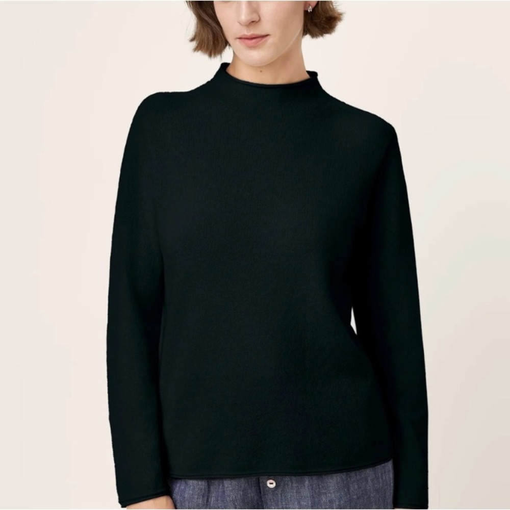 NWT J. Jill 100% Cashmere Black Long Sleeve Mock Neck Sweater Petite Small